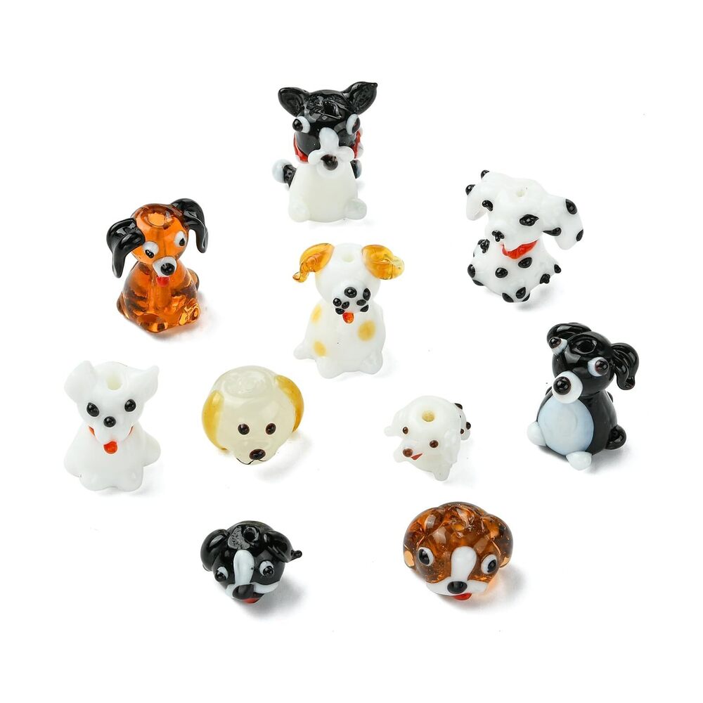 4056 10Pcs 10 Styles Dog Lampwork Beads Handmade Glass Animal Puppy Beads - Picture 8 of 8